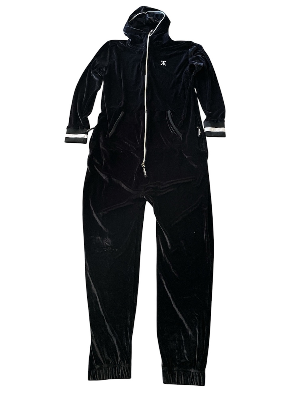 Onepiece NWT black & white velour unisex jumpsuit with full zip hood
